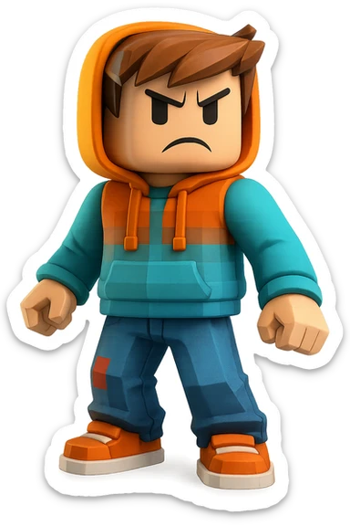 Edit the character in the reference image to have an angry expression, keeping the original Roblox style, outfit, and face color exactly as in the reference image. sticker