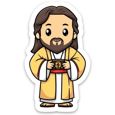 Jesus Christ with long hair and beard, wearing traditional robes sticker