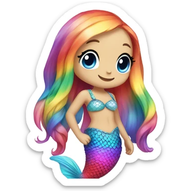 rainbow bunny with rainbow fishtail tail and big blue eyes wearing rainbow mermaid costume  sticker