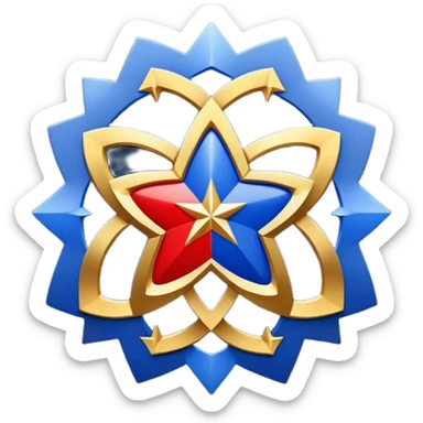 
At the center is a golden circle with a four-pointed star
Wavy Lines
Radiating from the center are four sets of wavy lines in red, white, and blue, forming an X shape
At the top of the flag
 sticker