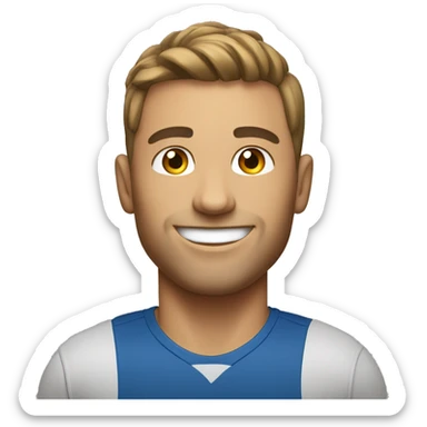 30-year-old American male, fitness enthusiast, AI-savvy, coach, friendly, with a smile. sticker