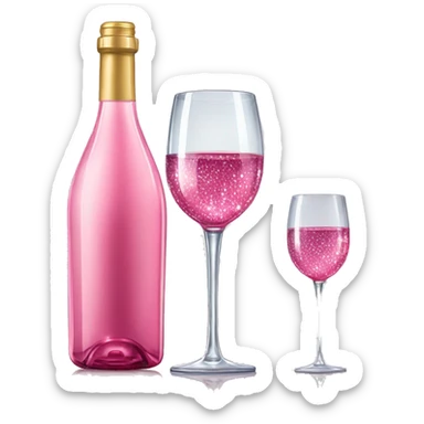 Realistic sparkling diamond glam bottle of pink Wine and matching long stem wine glass. sticker