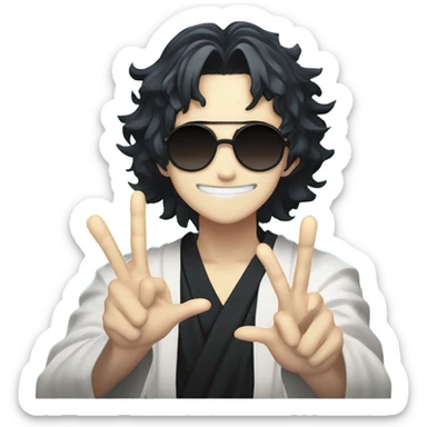 Muichiro Tokito from Demon slayer: Kimetsu no Yaiba doing a peace sign with black sunglasses sticker