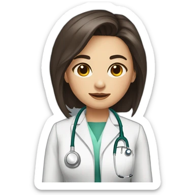 female doctor with mid dark brown length hair and very dark brown eyes crouching sticker