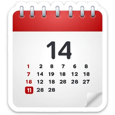 red and white calendar with the number "14" sticker