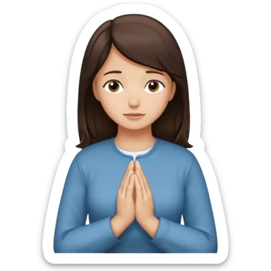 Woman medium dark brown hair light medium skin praying sticker