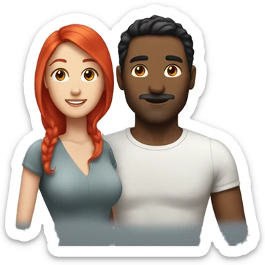 gay man with short black hair and a white woman with long red hair sticker