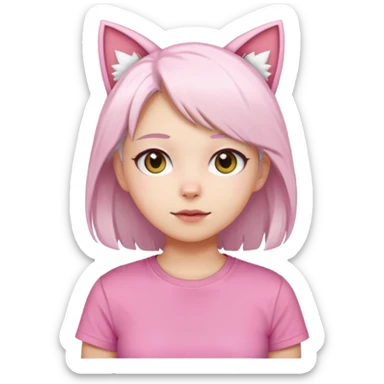girl with white hair and cat ears wearing pink tshirt sticker