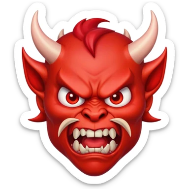 angry devil with red face, horns, and furious expression sticker