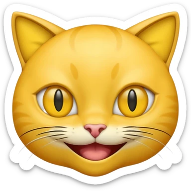 Yellow emoji with vertical slit cat eyes, huge creepy grin from ear to ear sticker