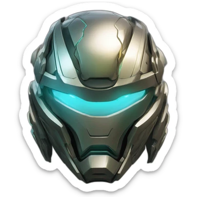 futuristic armored Omega Energy helm radiating energy sticker