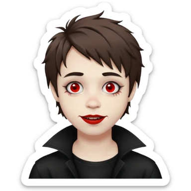 Happy pale Goth boy with shaggy brown hair, and messy makeup, smudged, red, lipstick  sticker