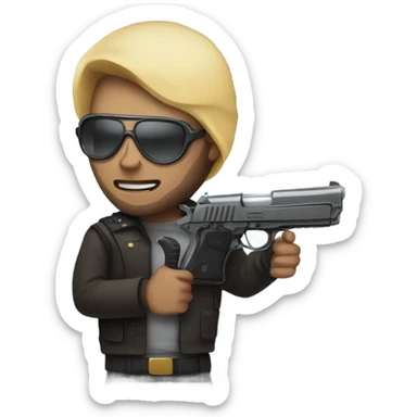 Guy in a sky mask holding a dessert eagle sticker