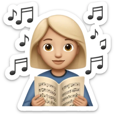 Apple Memoji-style 3D emoji of a composer holding sheet music, soft shading, rounded shapes, no background. sticker