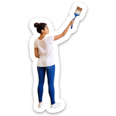 Create an icon that represents the hobby of wall painting without frame, featuring a wall with a beautiful painting in progress. The design should include a paintbrush, a roller, and part of the wall decorated with colorful patterns or a mural. The icon should show the process of creating the artwork, with the brush strokes visible on the wall, symbolizing the artistic nature of the craft. The composition should be balanced and harmonious, evoking creativity and skill. The background should be transparen sticker