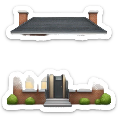 two floors brick house with dark grey windows and grey flat roof sticker