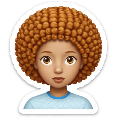 Create an iOS-style emoji of Ice Spice. Neutral facial expression, front-facing head only. Curly ginger short afro hairstyle. Clean Apple emoji style, smooth shading, simple shapes, plain background. sticker