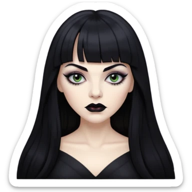 vampira mulher branca com cabelo preto longo com franja acima da sobrancelha e lábios com batom preto sticker