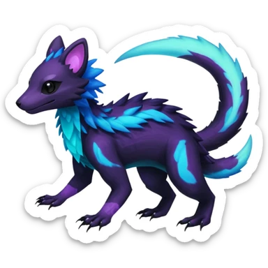 Colorful bioluminescent dark abysmal abyssal neon-glowing Trico-Sergal-Furret-Ferret-Wickerbeast-Vernid-fusion-Fakemon-animal-hybrid-creature, full body sticker