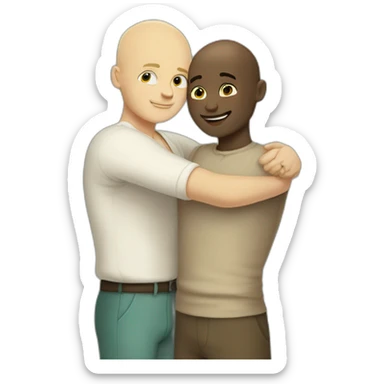 Tall Hungarian 50s blond blue eyes bald man hugs African bald 50s man sticker