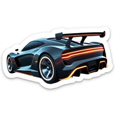 An icon showing a sleek car speeding through a neon-lit cityscape, inspired by Need for Speed. The design features dynamic motion lines, glowing tires, and a vibrant city backdrop with skyscrapers and lights. The rush of high-speed racing is highlighted. Transparent background. sticker