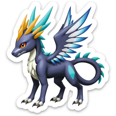 Colorful Meloetta-Zekrom-Wargreymon-Sergal-Pokémon-Digimon-Fakémon-fusion-hybrid-creature sticker