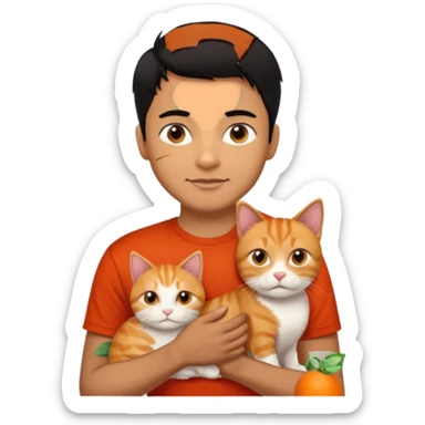 Indian Brown guy with black hair in red t-shit with orange cat sticker