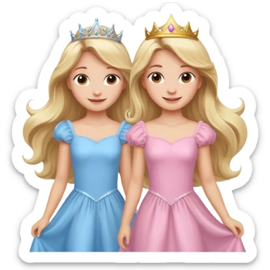 happy princesses blonde girl in light blue dress and long hair brunette girl in light pink dress sticker