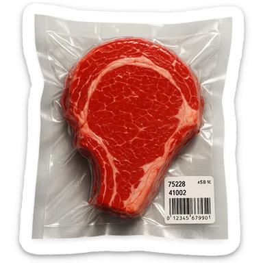 juicy steak, shiny and inflated vacuum-sealed style sticker