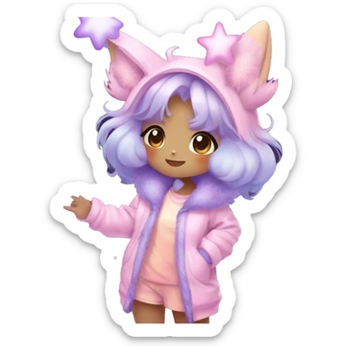 Anthro Cute Gorgeous Petite Shiny Colorful Pastel Glitter Sparkle Stars Gradient Anime Chibi Animal-Fakémon-Pokémon-Hybrid Fur Sona Aesthetic Trending Style Full Body sticker