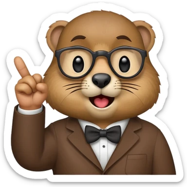 Create a version of the "nerd emoji with finger pointing up" meme with the face of a groundhog sticker