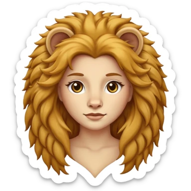 Leo woman as an emoji, elegant, with lion mane hair, no text sticker