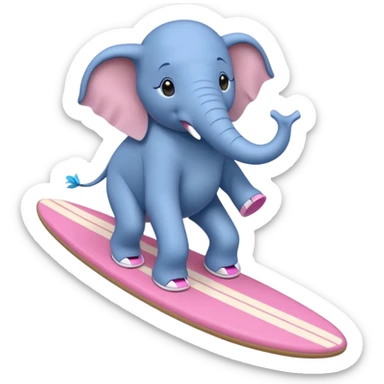 A blue elephant riding a pink surfboard wearing Nike sneakers sticker