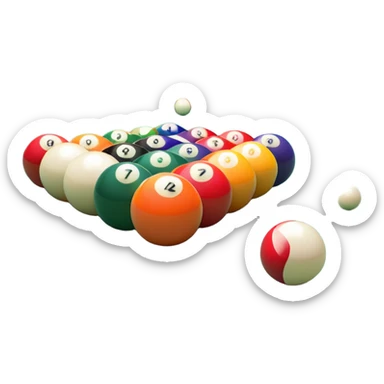 A close-up of a billiard table with a cue stick lined up to strike a colorful set of balls. The focus is on the precision of the shot, with the table’s green surface and the triangular arrangement of balls, creating a dynamic scene of strategy and concentration in the game of billiards. sticker