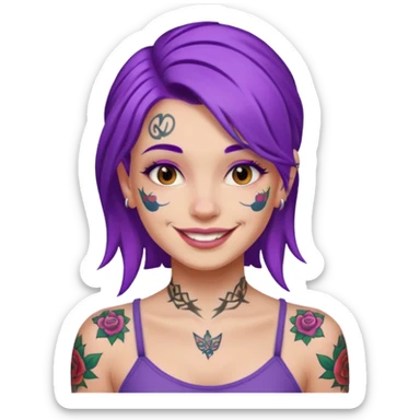 women with tatoos and hightlight that tatoos with purple hair sticker