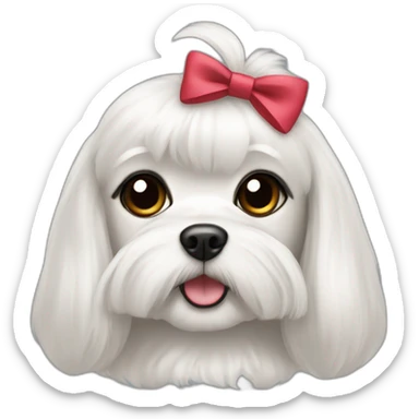 Maltese dog female with a hair bow, with black eyes, with dark eyes sticker