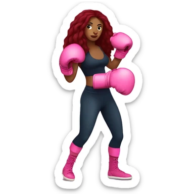 Beautiful tattooed  burgundy long haired woman boxing with pink gloves sticker