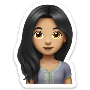 11 years old girl with long black hair and Portuguese skin  sticker