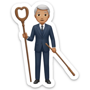 Give me a suit with pants and a wooden old age stick  sticker