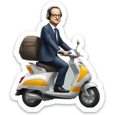 François Hollande sur un scooter avec un casque sur la tête sticker