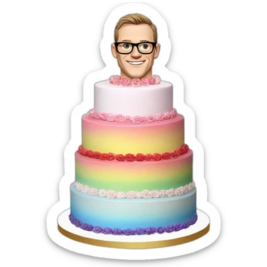 Jonathan Toews wearing glasses as a triple decker rainbow wedding cake with pastel roses sticker