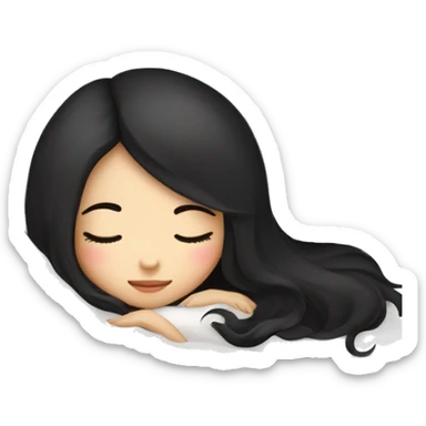 asian cute girl with long beauty black hair sleeping with white blanket and pillow sticker