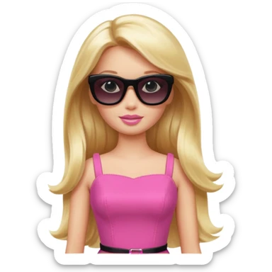 barbie with long blonde hair wear black sun glasses, pink dress sticker