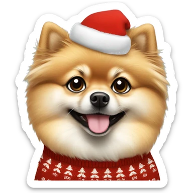 Pomeranian dog wearing christmas Sweater  sticker