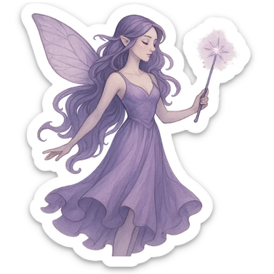 elegant purple fairy, sparkly wand, fantasy illustration sticker
