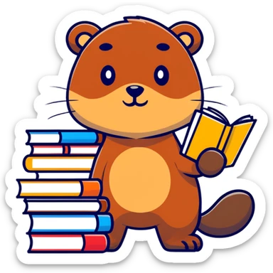 beaver with a stack of books, looking focused sticker