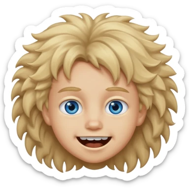 Make a dirty blonde kid with fluffy hair who’s teeth are perfect and blue eyes  sticker