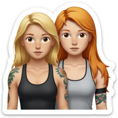girl with long blonde hair and tattoos next to an athletic ginger girl lwsbians sticker