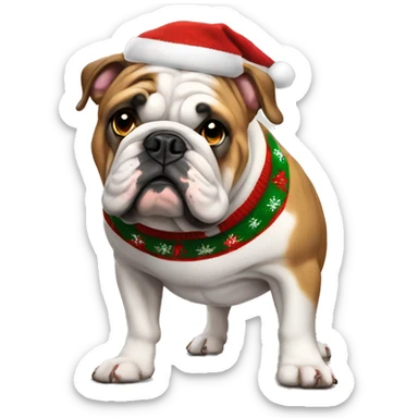 British bulldog wearing a Christmas jumper sticker