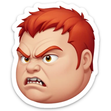 chubby young angry man in profile view with red hair and sharp fangs sticker